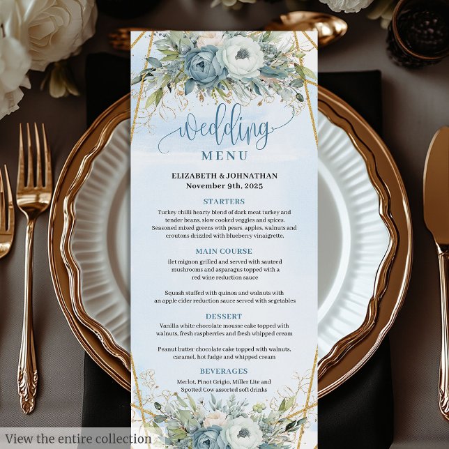 Sophisticated Dusty Blue Eucalyptus Wedding Menu (Sophisticated Dusty Blue Eucalyptus Wedding Menu)