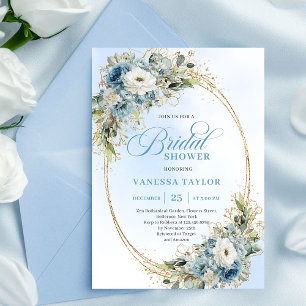 Sophisticated Dusty Blue Flowers Bridal Shower   Invitation