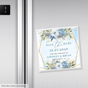 Sophisticated Dusty Blue Peonies Save the Date Magnet