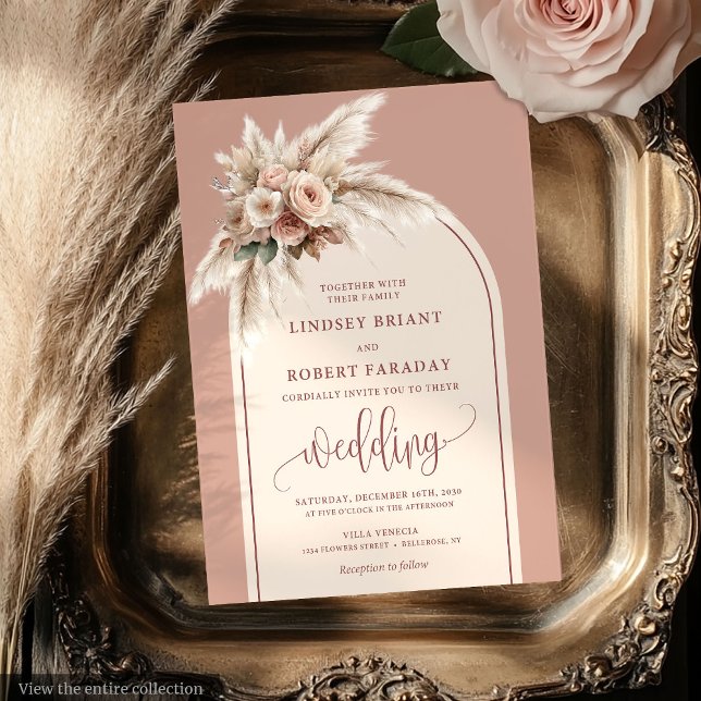 Sophisticated Dusty Pink Pampas Roses Wedding  Invitation (Sophisticated Dusty Pink Pampas Roses Wedding Invitation)