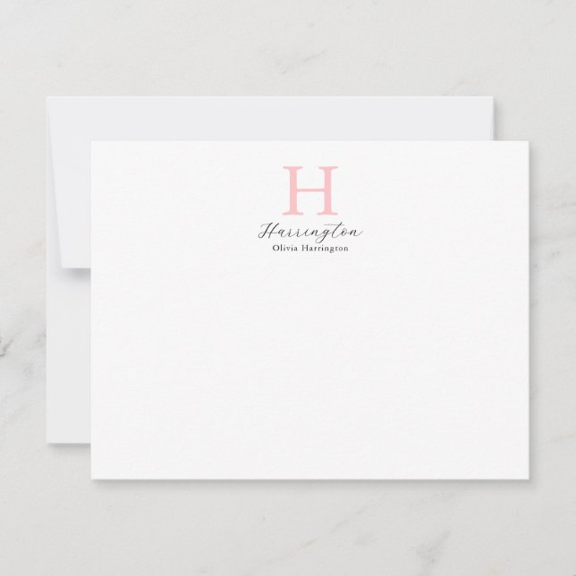 Sophisticated Elegant Blush Pink Monogram Card (Front)