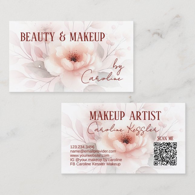 Sophisticated Elegant Blush Pink Red Floral Art Business Card (Front/Back)