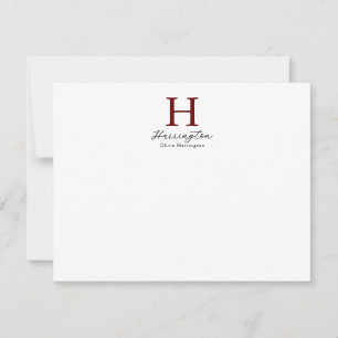 Sophisticated Elegant Burgundy Red Monogram Card