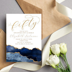 Sophisticated Elegant Gold Navy Blue 50th Birthday Invitation