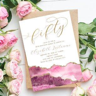 Sophisticated Elegant Gold Pink 50th Birthday Invitation
