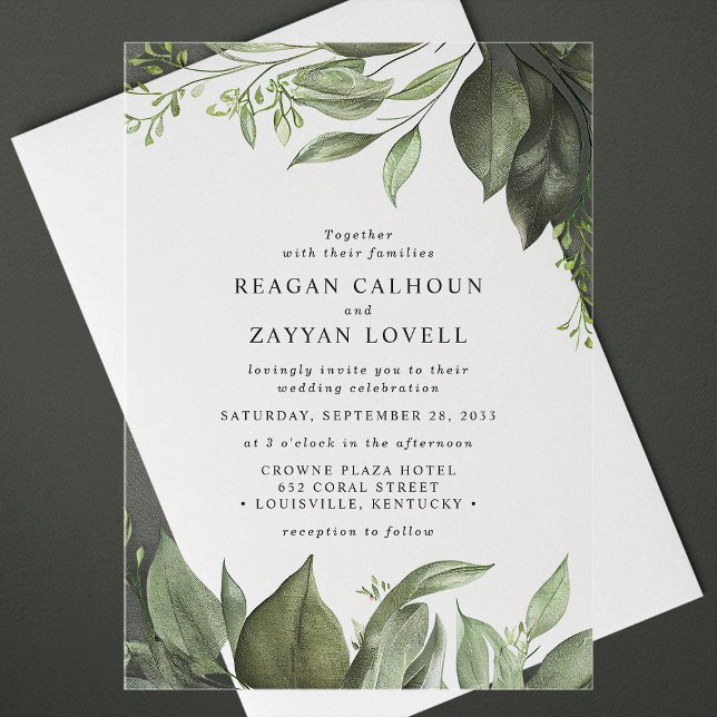 Sophisticated Eucalyptus Leaves Modern Wedding Acrylic Invitations (Creator Uploaded)