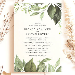 Sophisticated Eucalyptus Leaves Modern Wedding Invitation