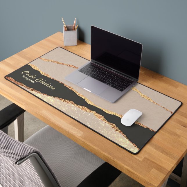 Sophisticated Faux Gold Foil Black, Editable  Desk Mat (Office 2)