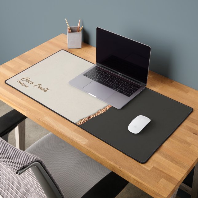Sophisticated Faux Gold Foil Black & Tan Personal Desk Mat (Office 2)