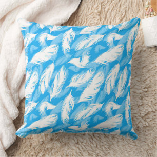 Sophisticated Feather Design On A Bright Blue Cushion