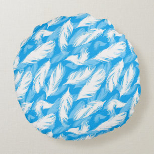 Sophisticated Feather Design On A Bright Blue Round Cushion