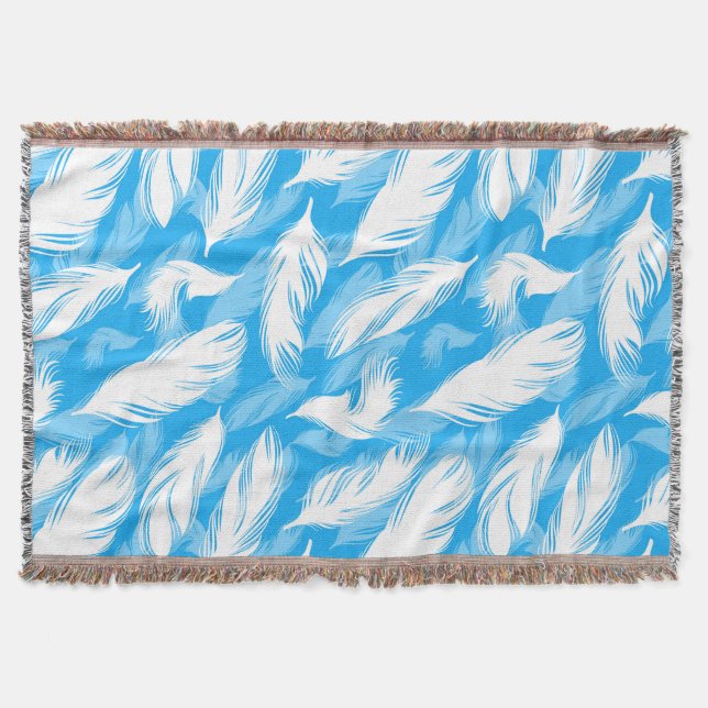 Sophisticated Feather Design On A Bright Blue  Throw Blanket (Front)