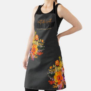Sophisticated Floral Design Black Orange Flowers  Apron