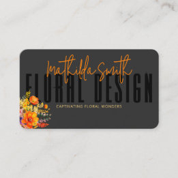Sophisticated Floral Design Black Orange Flowers  Business Card