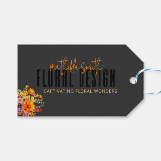 Sophisticated Floral Design Black Orange Flowers  Gift Tags
