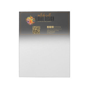 Sophisticated Floral Design Black Orange Flowers Notepad