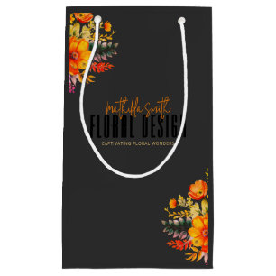 Sophisticated Floral Design Black Orange Flowers Small Gift Bag