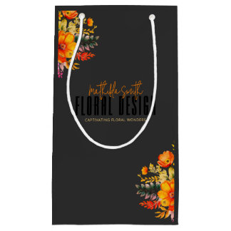 Sophisticated Floral Design Black Orange Flowers  Small Gift Bag