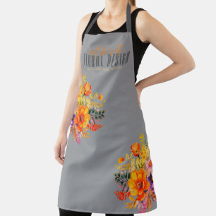 Sophisticated Floral Design Grey Orange Flowers  Apron