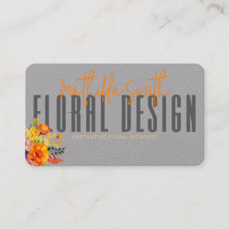 Sophisticated Floral Design Grey Orange Flowers Business Card