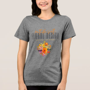 Sophisticated Floral Design Grey Orange Flowers Tri-Blend Shirt