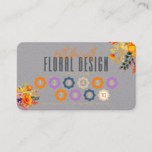 Sophisticated Floral Design Grey Orange Loyalty Business Card