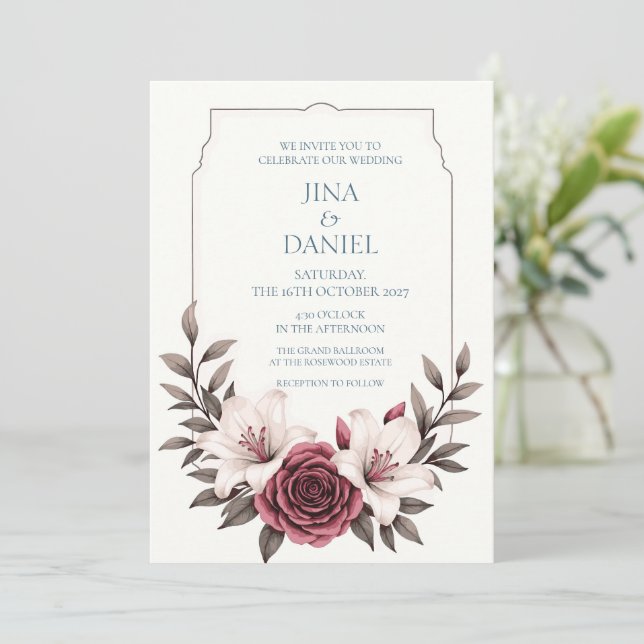 Sophisticated Floral Micro-Wedding Suite Invitation (Standing Front)