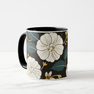 Sophisticated Floral Pattern with White Blossoms Mug