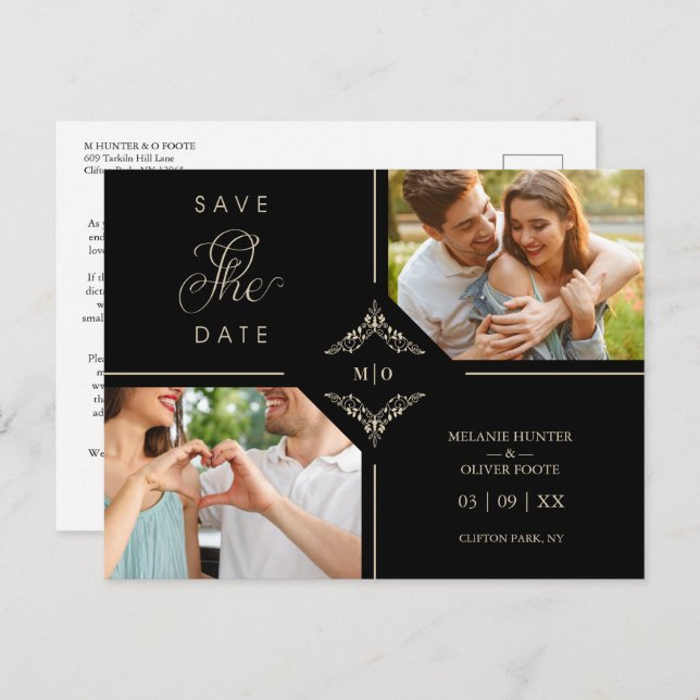 Sophisticated Flourish Wedding Initials Ornamental Announcement Postcard (Front/Back)