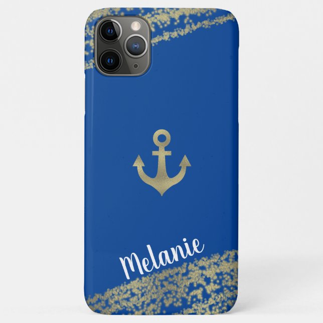Sophisticated Foil Gold Edges Sailor Marine Blue Case-Mate iPhone Case (Back)