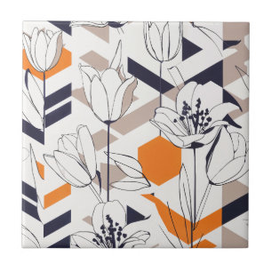 Sophisticated Geometric Tulip Pattern in Warm Tone Ceramic Tile