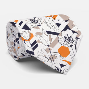 Sophisticated Geometric Tulip Pattern in Warm Tone Tie