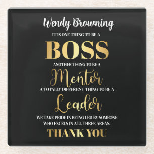 Sophisticated glold & black Boss appreciation Glass Coaster