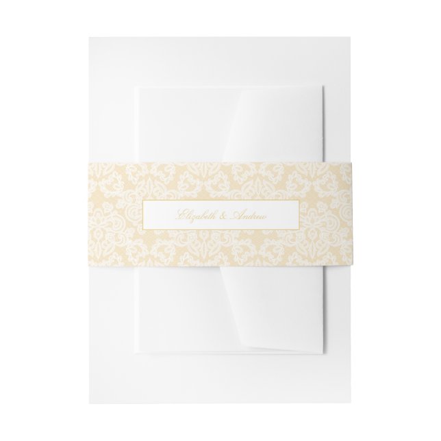 Sophisticated Gold and Lace Script Elegant Wedding Invitation Belly Band (Front Example)