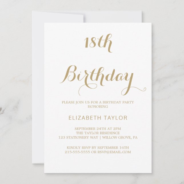 Sophisticated Gold Calligraphy 18th Birthday  Invitation (Front)