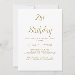 Sophisticated Gold Calligraphy 21st Birthday  Invitation