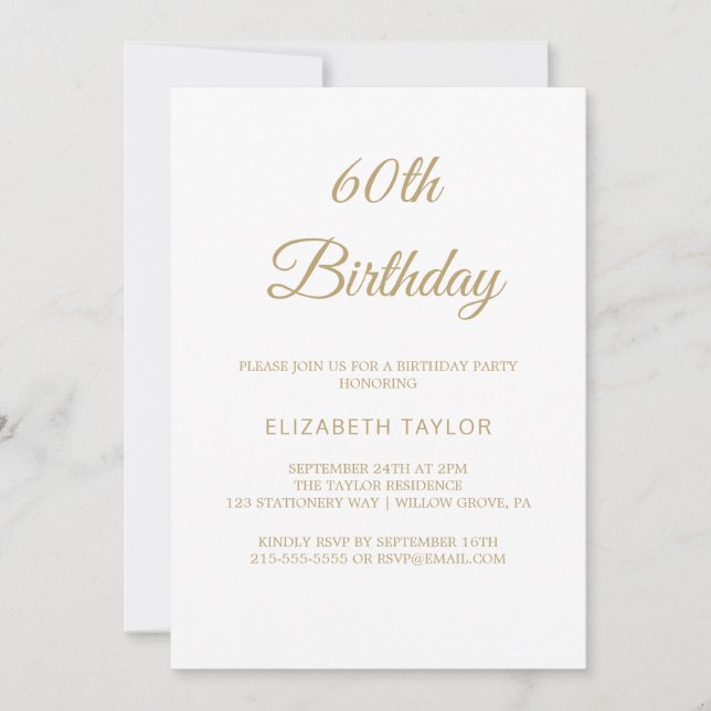 Sophisticated Gold Calligraphy 60th Birthday  Invitation (Front)