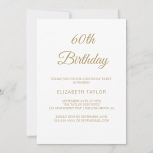 Sophisticated Gold Calligraphy 60th Birthday  Invitation