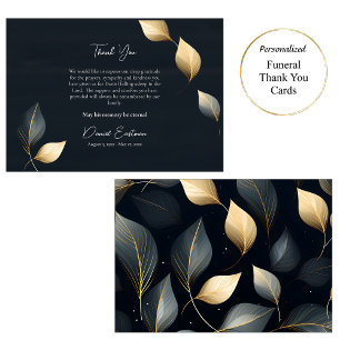 Sophisticated Gold Grey Leaves Orthodox Funeral Thank You Card