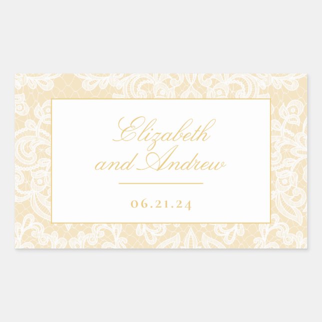 Sophisticated Gold Lace Elegant Wedding Rectangular Sticker (Front)