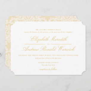 Sophisticated Gold Lace Script Wedding Invitation