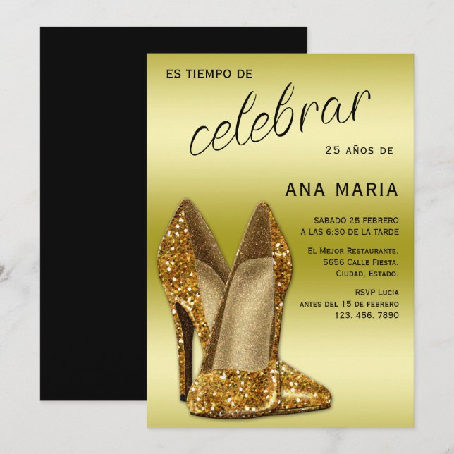 Sophisticated Gold Spanish Feminine Birthday  Invitation (Front/Back)