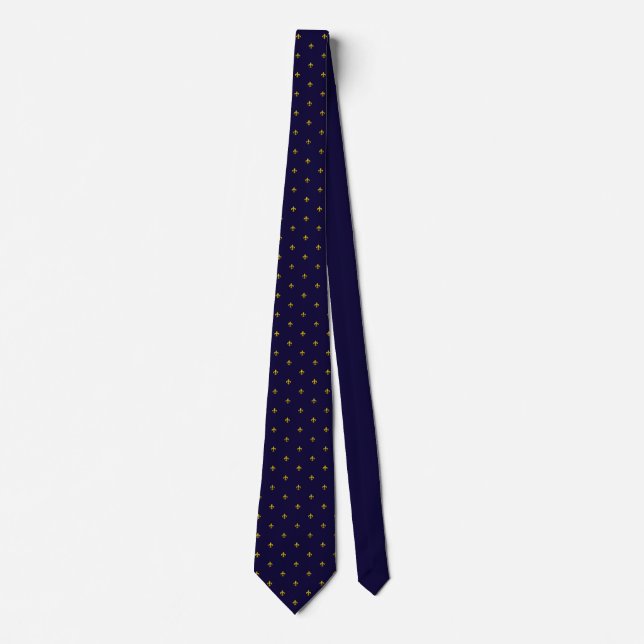 Sophisticated golden fleur-de-lis on blue tie (Front)