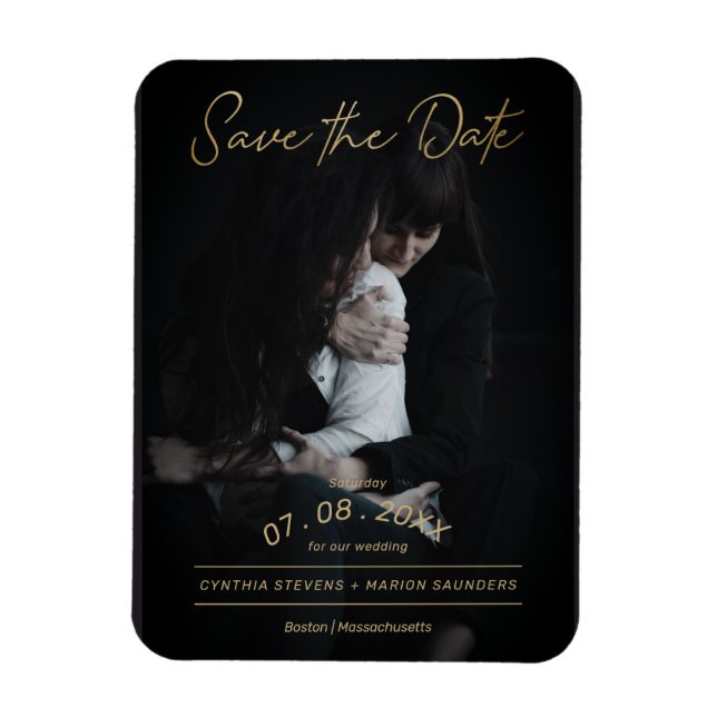 Sophisticated Golden Script Photo LGTB Wedding Magnet (Vertical)