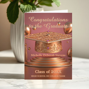Sophisticated Graduation Cap with Gold Rose Motifs Card