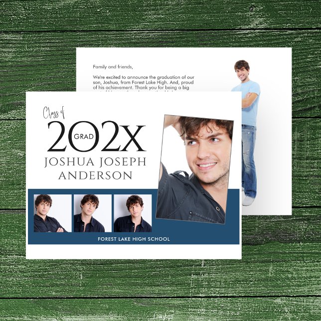 Sophisticated Graduation Photo Collage Royal Blue Card (Creator Uploaded)