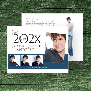Sophisticated Graduation Photo Collage Royal Blue Card