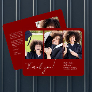 Sophisticated Graduation Photo Collage Ruby Red Thank You Card