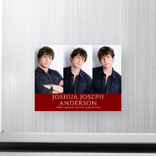 Sophisticated Graduation Three-Photo Red Magnet