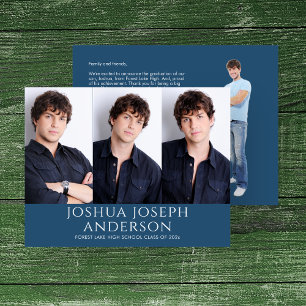 Sophisticated Graduation Three-Photo Royal Blue Card